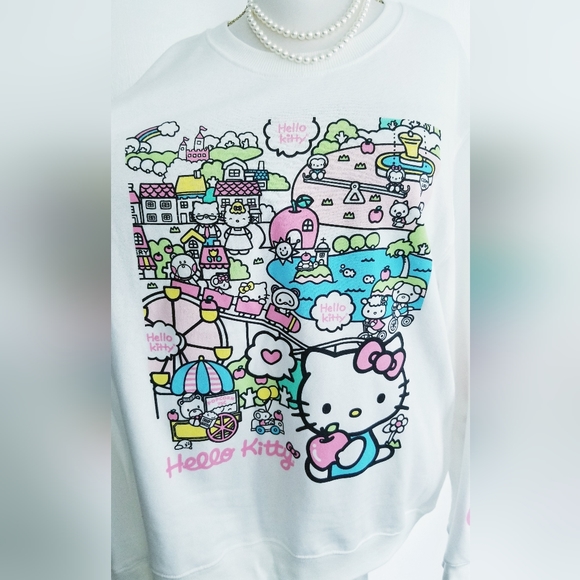 NEW Hello Kitty White Fleece Lined Sweatshirt Size L - Picture 8 of 16